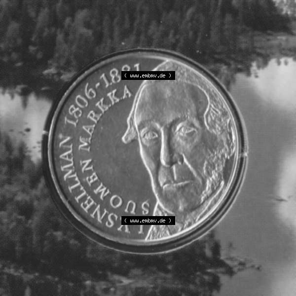 Grau bzw. s/w Münze Finnland 2001, Kursmünzensatz-Medaille. Rückseite der alten finnischen Umlaufmünze aus Finnland SUOMI zum katalogisieren und verwalten im Münzen-Katalog Finnland... Sammlung Graustufen