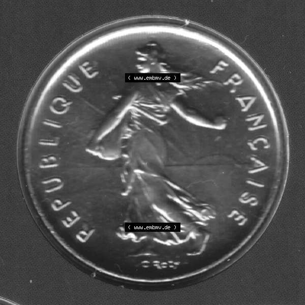 Grau bzw. s/w Münze Frankreich 2000, 2 Francs. Rückseite der alten französischen Umlaufmünze aus Frankreich in der Francs-Währung zum katalogisieren und verwalten im Münzen-Katalog... Sammlung Graustufen