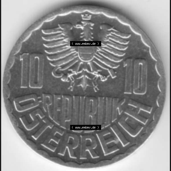 Grau bzw. s/w Münzen Österreich Umlaufmünze aus Münzsatz 1976, 10 Groschen, Bild mit Rückseite der österreichischen Münze als Bildmaterial, des Bildes zur deiner... Sammlung Graustufen