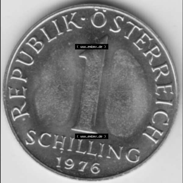 Grau bzw. s/w Münzen Österreich Umlaufmünze aus Münzsatz 1976, 1 Schilling, Bild mit Vorderseite der Münze aus Österreich als Bildmaterial, für dich selbst Sammlung Graustufen