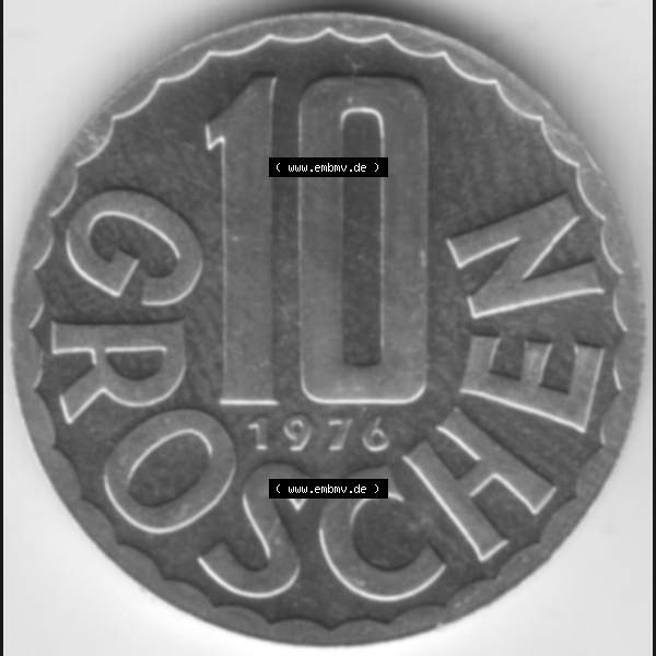 Grau bzw. s/w Münzen Österreich Umlaufmünze aus Münzsatz 1976, 10 Groschen, Bild mit Vorderseite der Münze aus Österreich als Bildmaterial, für dich selbst Sammlung Graustufen