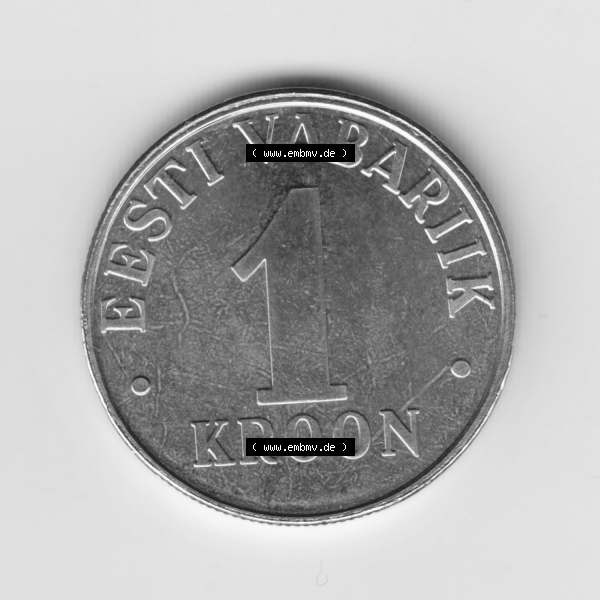 Grau bzw. s/w Münzen Estland Umlaufmünze 2006, 1 Kroon. Vorderseite der alten estländische Umlaufmünze aus Estland zum katalogisieren und verwalten im Münzen-Katalog Estland und... Sammlung Graustufen