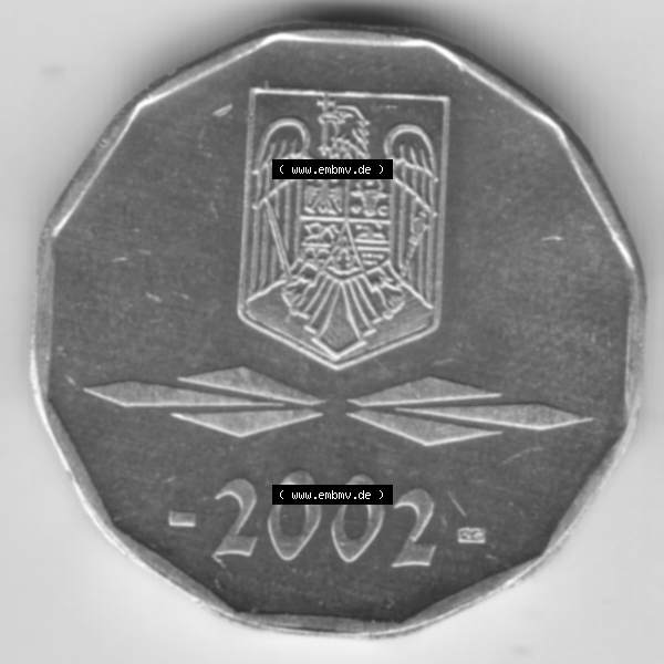 Grau bzw. s/w Münzen Rumänien Umlaufmünze aus Münzsatz 2001-2006, 5000 Lei, Bild mit Rückseite der Münze als Bildmaterial Sammlung Graustufen