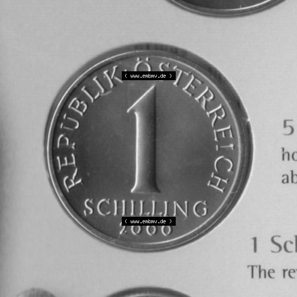 Grau bzw. s/w Münzen Österreich Umlaufmünze aus Münzsatz 1959-2001, 1 Schilling 2000, Bild mit Vorderseite der Münze aus Österreich als Bildmaterial, für dich selbst Sammlung Graustufen
