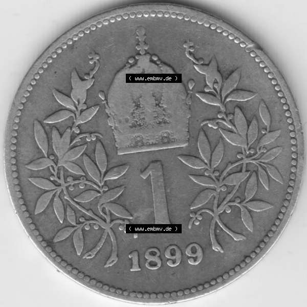 Grau bzw. s/w Münzen Österreich Umlaufmünze 1892-1907, 1 Krone Franz Joseph I. 1899, Bild mit Vorderseite der Münze aus Österreich als Bildmaterial, für dich selbst Sammlung Graustufen