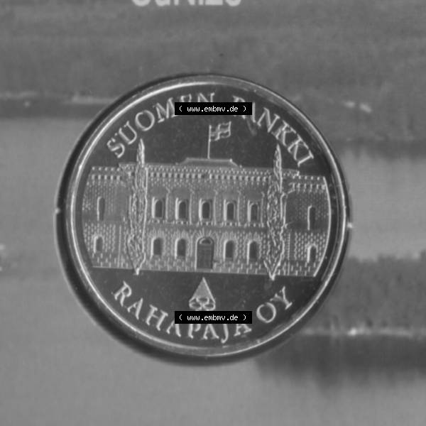 Grau bzw. s/w Münze Finnland 2001, Kursmünzensatz-Medaille. Vorderseite der alten finnischen Umlaufmünze aus Finnland SUOMI zum katalogisieren und verwalten im Münzen-Katalog Finnland... Sammlung Graustufen