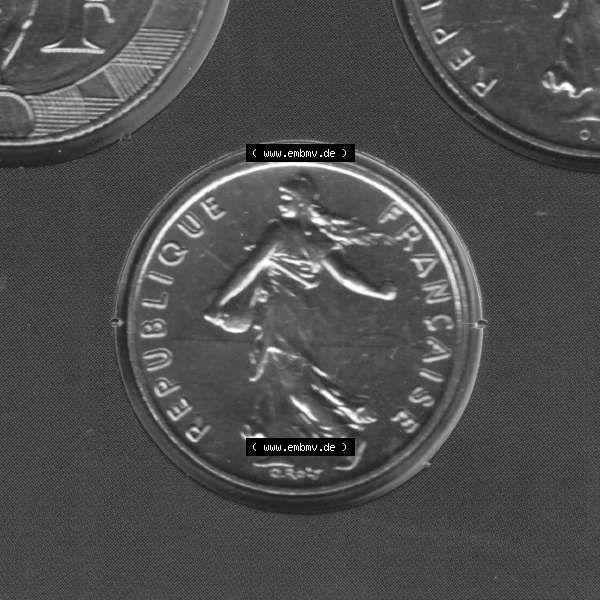 Grau bzw. s/w Münze Frankreich 2000, 0,50 Francs. Rückseite der alten französischen Umlaufmünze aus Frankreich in der Francs-Währung zum katalogisieren und verwalten im Münzen-Katalog... Sammlung Graustufen
