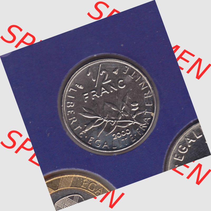 Münze Frankreich 2000, 0,50 Francs. Vorderseite der alten französischen Umlaufmünze aus Frankreich in der Francs-Währung zum katalogisieren und verwalten im Münzen-Katalog... Sammlung