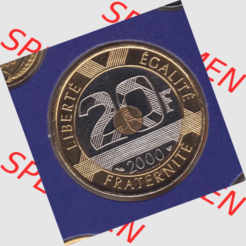 Münze Frankreich 2000, 20 Francs. Vorderseite der alten französischen Umlaufmünze aus Frankreich in der Francs-Währung zum katalogisieren und verwalten im Münzen-Katalog... Sammlung