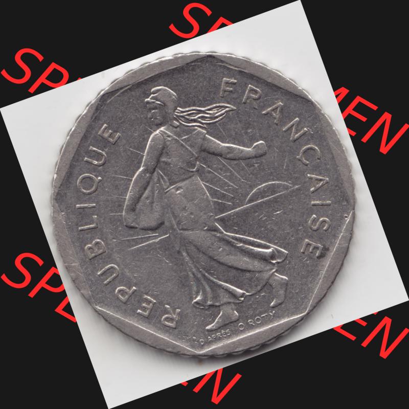 Münze Frankreich 1979-2001, 2 Francs 1980 Säerin Semeuse. Rückseite der alten französischen Umlaufmünze aus Frankreich in der Francs-Währung zum katalogisieren... Sammlung