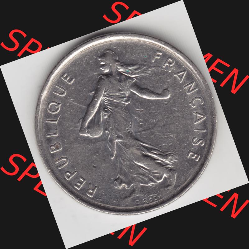 Münze Frankreich 1970-2001, 5 Francs 1985 Liberte Egalite Fraternite. Rückseite der alten französischen Umlaufmünze aus Frankreich in der Francs-Währung zum katalogisieren... Sammlung