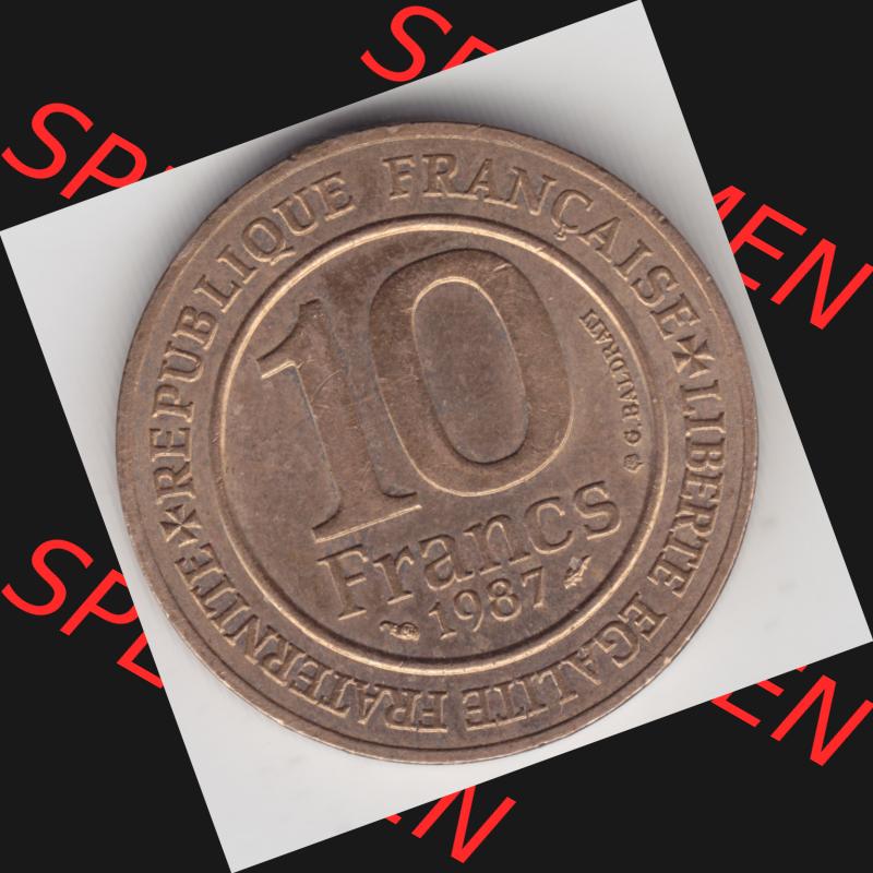 Münze Frankreich 1987-1987, 10 Francs 1000 Jahre König Hugo Capet erster König von Frankreich. Vorderseite der alten französischen Umlaufmünze aus Frankreich in der... Sammlung