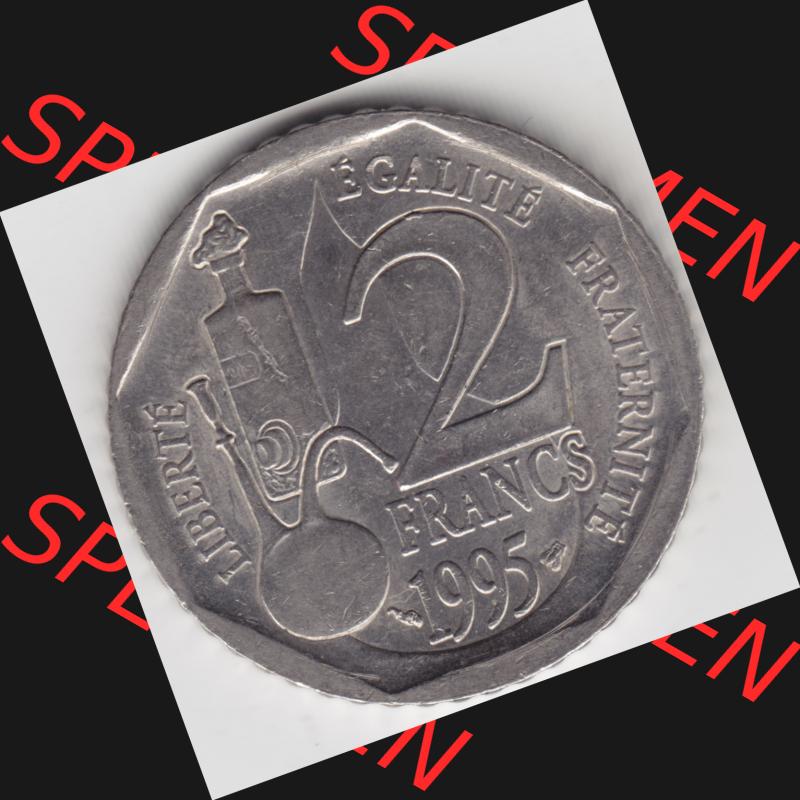 Münze Frankreich 1995-1995, 2 France Louis Rasteur. Vorderseite der alten französischen Umlaufmünze aus Frankreich in der Francs-Währung zum katalogisieren und verwalten... Sammlung