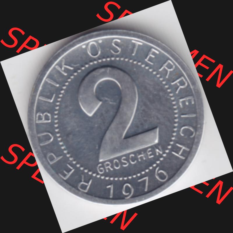 Münzen Österreich Umlaufmünze aus Münzsatz 1976, 2 Groschen, Bild mit Vorderseite der Münze aus Österreich als Bildmaterial, für dich selbst Sammlung