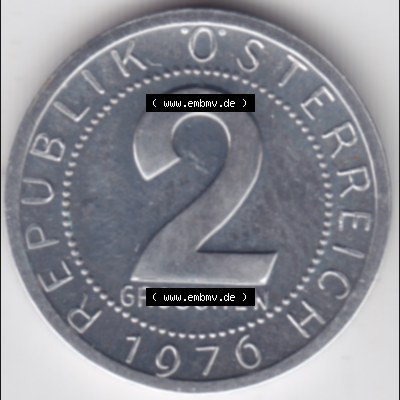 Münzen Österreich Umlaufmünze aus Münzsatz 1976, 2 Groschen, Bild mit Vorderseite der Münze aus Österreich als Bildmaterial, für dich selbst Sammlung