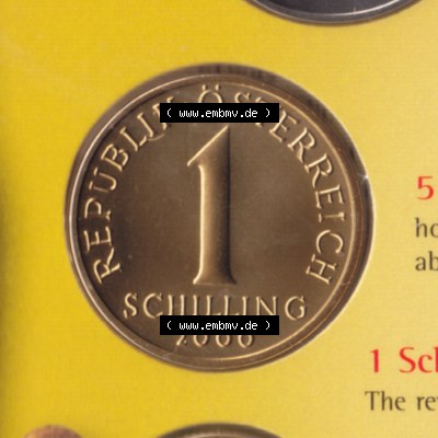 Münzen Österreich Umlaufmünze aus Münzsatz 1959-2001, 1 Schilling 2000, Bild mit Vorderseite der Münze aus Österreich als Bildmaterial, für dich selbst Sammlung