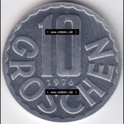 Münzen Österreich Umlaufmünze aus Münzsatz 1976, 10 Groschen, Bild mit Vorderseite der Münze aus Österreich als Bildmaterial, für dich selbst Sammlung