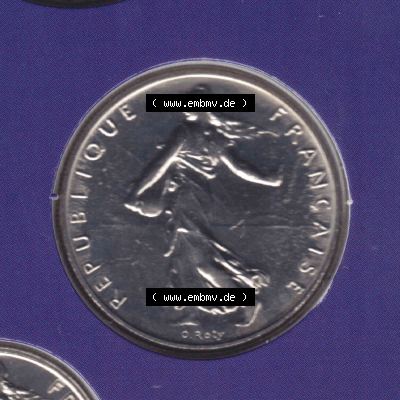 Münze Frankreich 2000, 1 Francs. Rückseite der alten französischen Umlaufmünze aus Frankreich in der Francs-Währung zum katalogisieren und verwalten im Münzen-Katalog... Sammlung