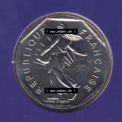 Münze Frankreich 2000, 5 Francs. Rückseite der alten französischen Umlaufmünze aus Frankreich in der Francs-Währung zum katalogisieren und verwalten im Münzen-Katalog... Sammlung