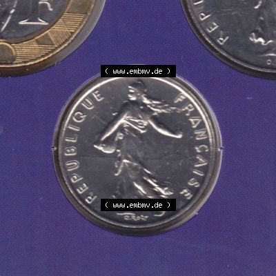 Münze Frankreich 2000, 0,50 Francs. Rückseite der alten französischen Umlaufmünze aus Frankreich in der Francs-Währung zum katalogisieren und verwalten im Münzen-Katalog... Sammlung