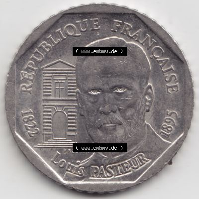 Münze Frankreich 1995-1995, 2 France Louis Rasteur. Rückseite der alten französischen Umlaufmünze aus Frankreich in der Francs-Währung zum katalogisieren und verwalten... Sammlung