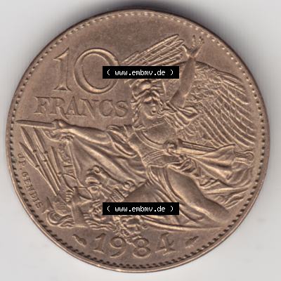 Münze Frankreich 1984-1984, 10 Francs Francois Rude. Rückseite der alten französischen Umlaufmünze aus Frankreich in der Francs-Währung zum katalogisieren und verwalten... Sammlung