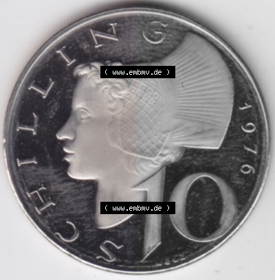 Münzen Österreich Umlaufmünze aus Münzsatz 1976, 10 Schilling, Bild mit Vorderseite der Münze aus Österreich als Bildmaterial,... Sammlung