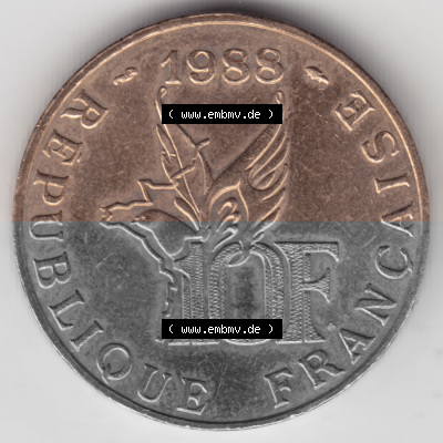 Münze Frankreich 1988-1988, 10 Francs Roland Garros, Bild mit Rückseite der Münze zum Download Sammlung