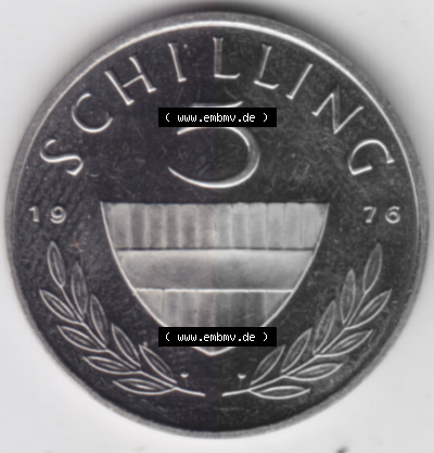 Münzen Österreich Umlaufmünze aus Münzsatz 1976, 5 Schilling, Bild mit Vorderseite der Münze aus Österreich als Bildmaterial,... Sammlung
