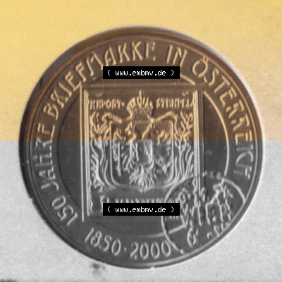 Münzen Österreich Gedenkmünze aus Münzsatz 2000, 20 Schilling 150 Jahre Briefmarken, Bild mit Rückseite der österreichischen... Sammlung