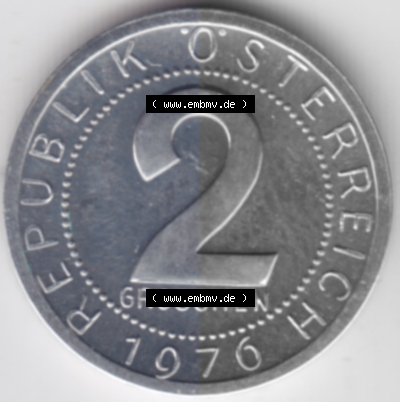 Münzen Österreich Umlaufmünze aus Münzsatz 1976, 2 Groschen, Bild mit Vorderseite der Münze aus Österreich als Bildmaterial,... Sammlung