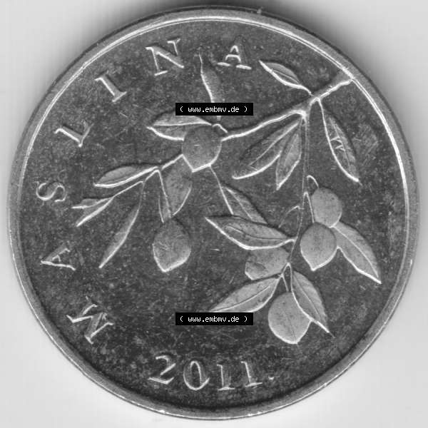 Grau bzw. s/w Münzen Kroatien Umlaufmünze 2011, 20 Lipa Hrvatska, Bild mit Vorderseite der Münze als Bildmaterial Sammlung Graustufen