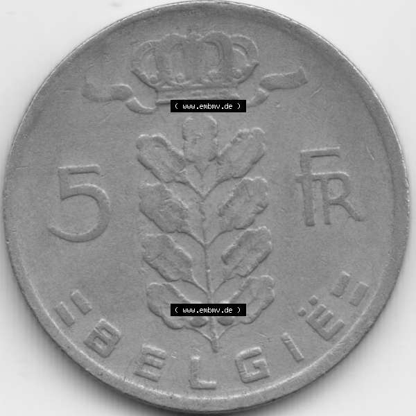 Grau bzw. s/w Münzen Belgien Umlaufmünze 1962. Rückseite der alten belgischen Francs Umlaufmünze aus Belgien vor Einführung der Euromünzen in Belgien zum katalogisieren und verwalten... Sammlung Graustufen