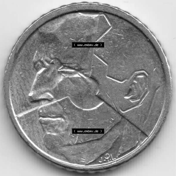 Grau bzw. s/w Münzen Belgien Umlaufmünze 1992. Vorderseite der alten belgischen Francs Umlaufmünze aus Belgien vor Einführung der Euromünzen in Belgien zum katalogisieren und verwalten... Sammlung Graustufen