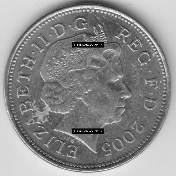 Grau bzw. s/w Münzen Großbritannien Umlaufmünze 2005, 2 Two Pence. Vorderseite der alten britischen Münze aus Großbritannien zum katalogisieren und verwalten im Münzen-Katalog... Sammlung Graustufen
