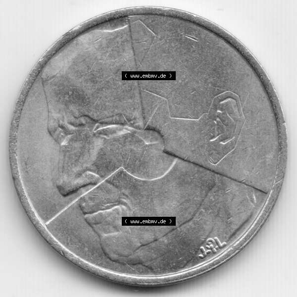 Grau bzw. s/w Münzen Belgien Umlaufmünze 1986. Rückseite der alten belgischen Francs Umlaufmünze aus Belgien vor Einführung der Euromünzen in Belgien zum katalogisieren und verwalten... Sammlung Graustufen