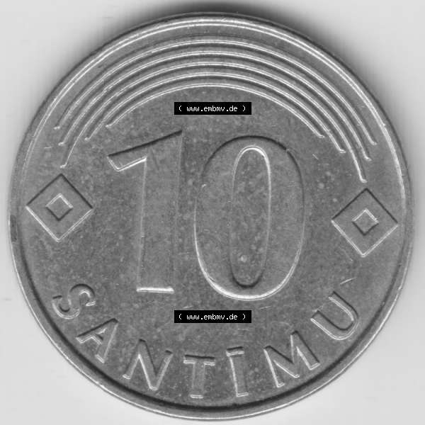 Grau bzw. s/w Münzen Lettland Umlaufmünze 2008, 10 Santimu Latvijas Lavitas, Bild mit Vorderseite der Münze als Bildmaterial Sammlung Graustufen