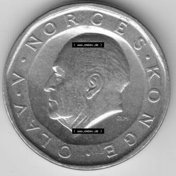 Grau bzw. s/w Münzen Norwegen Umlaufmünze 1983-1991, 10 KR Kroner, Kronen 1991, Bild mit Rückseite der norwegischen Münze als Bildmaterial, des Bildes zur deiner Nutzung Sammlung Graustufen