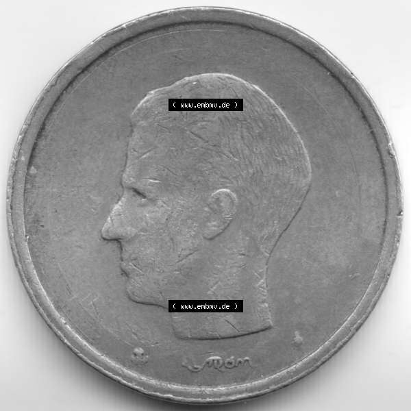 Grau bzw. s/w Münzen Belgien Umlaufmünze 1981. Rückseite der alten belgischen Francs Umlaufmünze aus Belgien vor Einführung der Euromünzen in Belgien zum katalogisieren und verwalten... Sammlung Graustufen