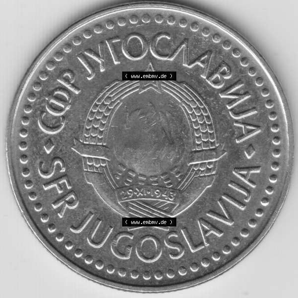 Grau bzw. s/w Münzen Jugoslawien Umlaufmünze 1985, 100 Dinara, Dinarjev, Bild mit Rückseite der Münze als Bildmaterial Sammlung Graustufen