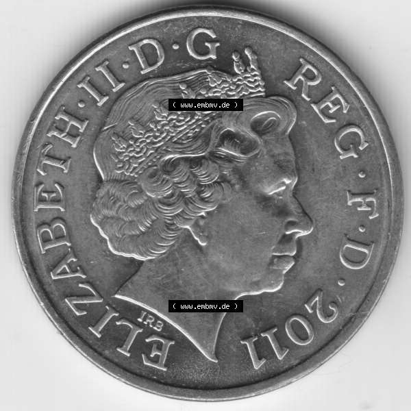 Grau bzw. s/w Münzen Großbritannien Umlaufmünze 2011, 2 Two Pence. Vorderseite der alten britischen Münze aus Großbritannien zum katalogisieren und verwalten im Münzen-Katalog... Sammlung Graustufen