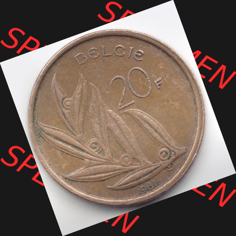 Münzen Belgien Umlaufmünze 1981. Vorderseite der alten belgischen Francs Umlaufmünze aus Belgien vor Einführung der Euromünzen in Belgien zum katalogisieren und verwalten... Sammlung