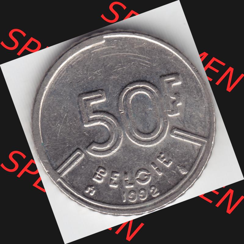 Münzen Belgien Umlaufmünze 1992. Rückseite der alten belgischen Francs Umlaufmünze aus Belgien vor Einführung der Euromünzen in Belgien zum katalogisieren und verwalten... Sammlung