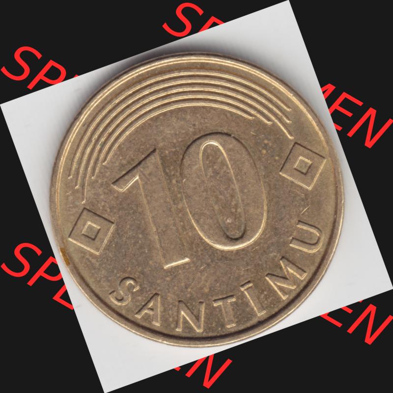 Münzen Lettland Umlaufmünze 2008, 10 Santimu Latvijas Lavitas, Bild mit Vorderseite der Münze als Bildmaterial Sammlung