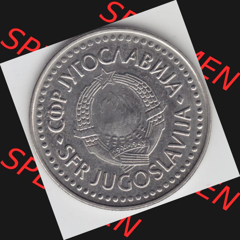 Münzen Jugoslawien Umlaufmünze 1985, 100 Dinara, Dinarjev, Bild mit Rückseite der Münze als Bildmaterial Sammlung