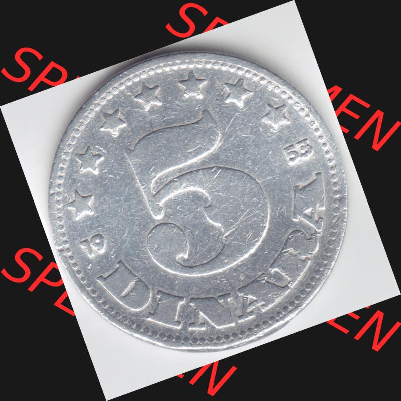 Münzen Jugoslawien Umlaufmünze 1953, 5 Dinara, Bild mit Vorderseite der Münze zum Download Sammlung
