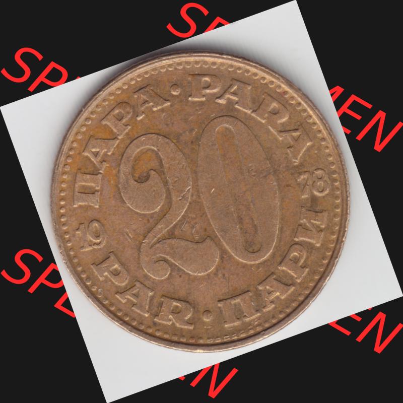 Münzen Jugoslawien Umlaufmünze 1978, 20 Para, Par, Napa, Bild mit Rückseite der Münze als Bildmaterial Sammlung
