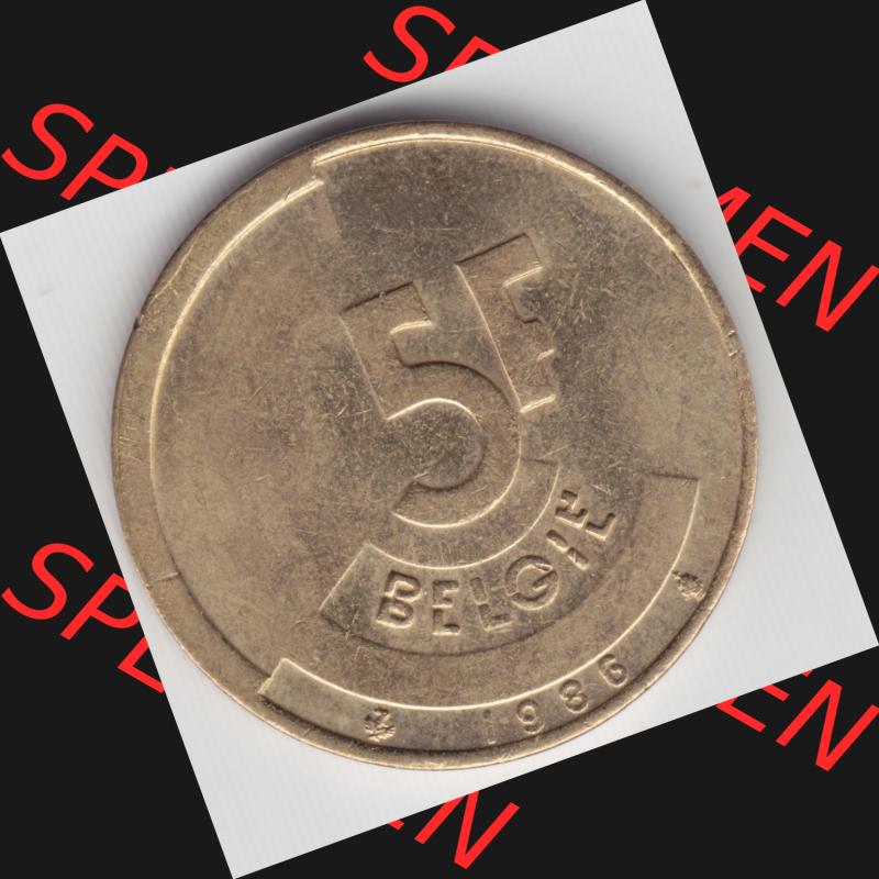 Münzen Belgien Umlaufmünze 1986. Vorderseite der alten belgischen Francs Umlaufmünze aus Belgien vor Einführung der Euromünzen in Belgien zum katalogisieren und verwalten... Sammlung