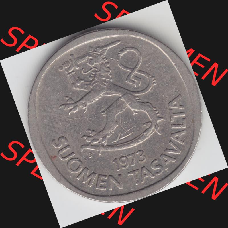 Münzen Finnland Umlaufmünze 1973, 1 Markka Finnland. Rückseite der alten finnischen Umlaufmünze aus Finnland SUOMI zum katalogisieren und verwalten im Münzen-Katalog... Sammlung