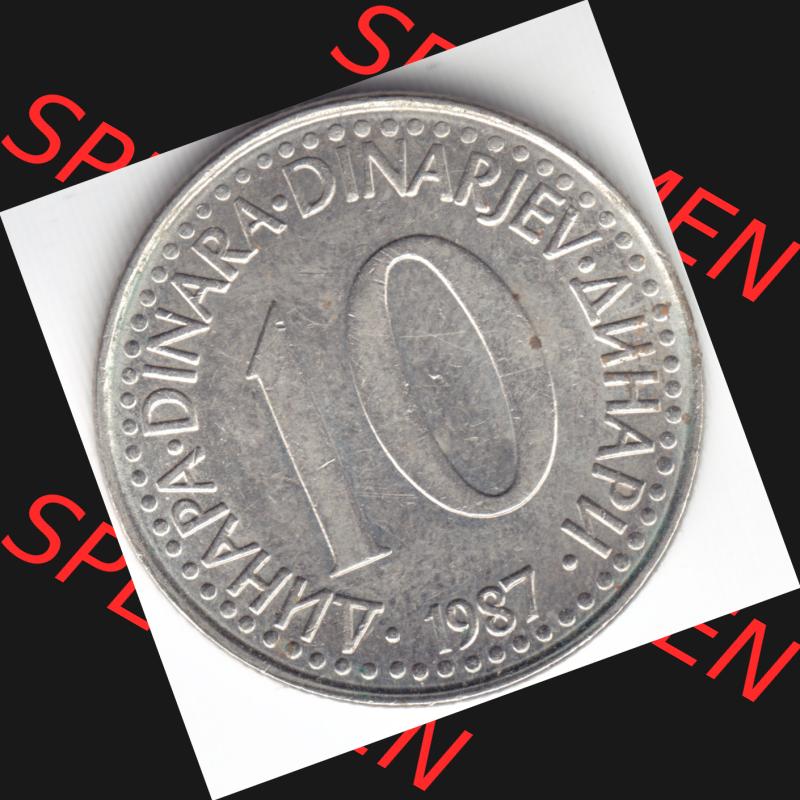 Münzen Jugoslawien Umlaufmünze 1987, 10 Dinara, Dinarjev, Bild mit Vorderseite der Münze als Bildmaterial Sammlung